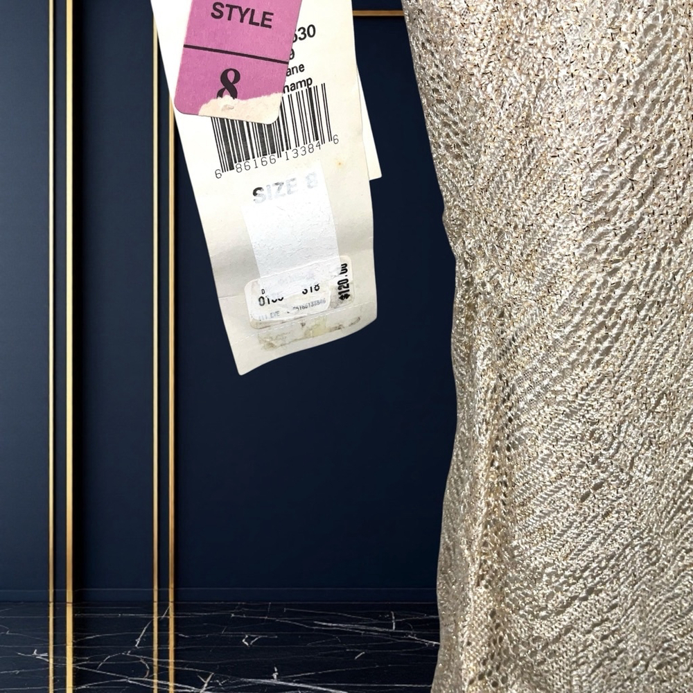 Arianna/Rachel Kaye New Tags Metallic Gold Netted Lined Sleeveless Dress Women 8 - Picture 8 of 9